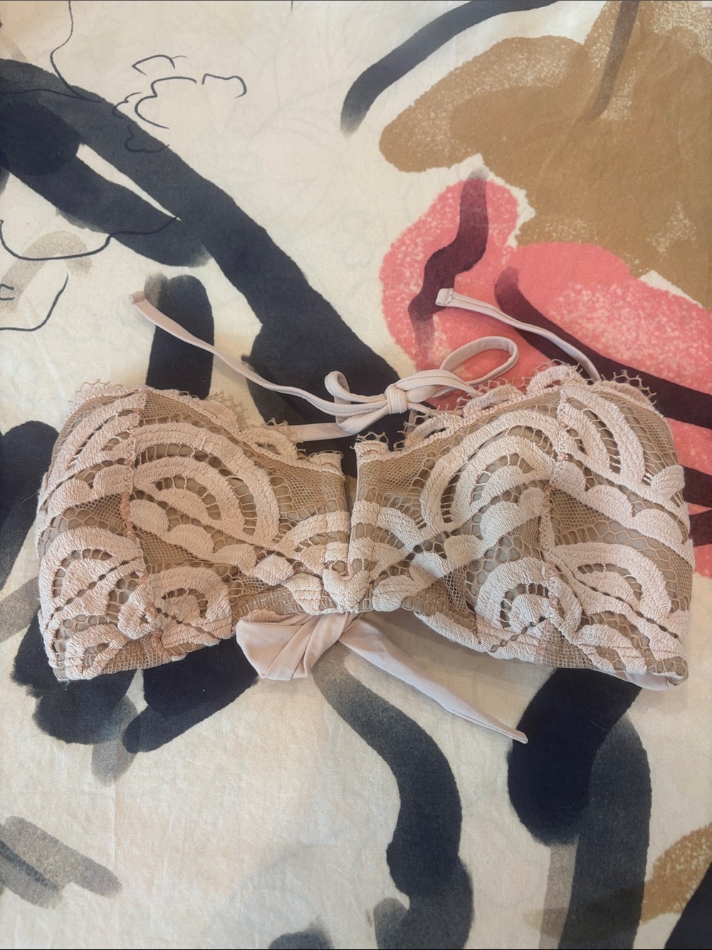 PQ Swim Ivory Nude Lace Bandeau Bikini Top Strapless